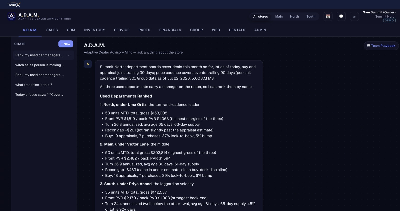 A coaching exchange in the A.D.A.M. chat
